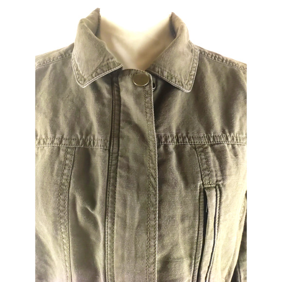 Loft Women's Sz Large Olive Green Jacket Zip Snap Utility Military Linen Blend - Picture 9 of 10